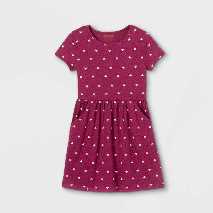 Girls' Printed Knit Short Sleeve Dress - Cat & Jack Burgundy