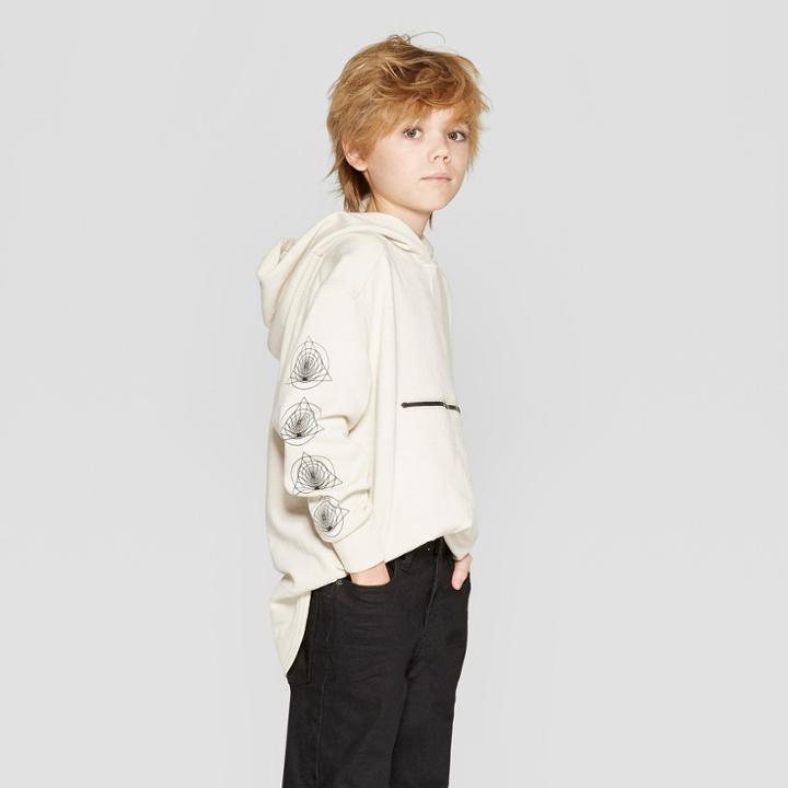 Boys' Long Sleeve Curved Hem Hoodie - Art Class White