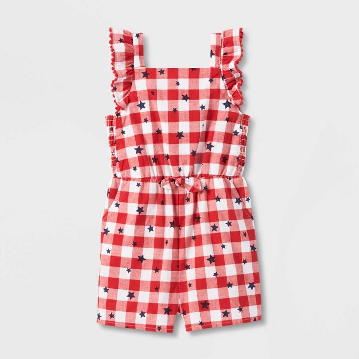 Toddler Girls' Gingham Star Romper - Cat & Jack Red