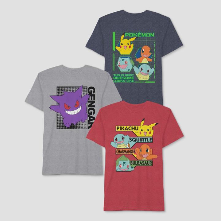 Boys' Pokemon 3pk Short Sleeve T-shirt - Gray/navy/red