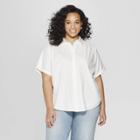 Women's Plus Size Striped Short Sleeve Camp Shirt - Universal Thread White