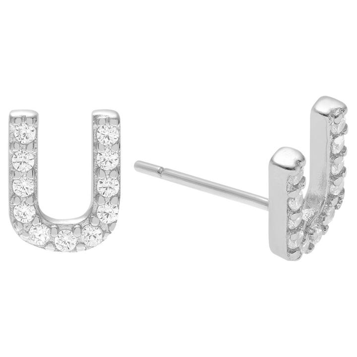 Journee Collection 1/5 Ct. T.w. Round-cut Cubic Zirconia Initial Stud Pave Set Earrings - Silver, U, Girl's, Silver