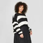 Women's Plus Size Striped Long Sleeve Crew Neck Tie Back Sweater - Who What Wear Black/white 3x, Black/white