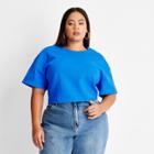 Women's Plus Size Short Sleeve Boxy Crop T-shirt - Future Collective With Kahlana Barfield Brown Blue
