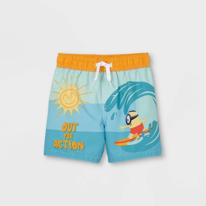 Toddler Boys' Minions Swim Trunks - Teal