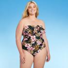 Women's Plus Size Double Flounce Front High Coverage One Piece Swimsuit - Kona Sol Multi 14w,