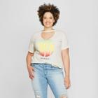 Bravado Women's Bob Marley Plus Size Short Sleeve One Love Cut-out Neck Graphic T-shirt (juniors') Beige