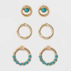 Trio Post Hoop Earrings - A New Day Turquoise/gold