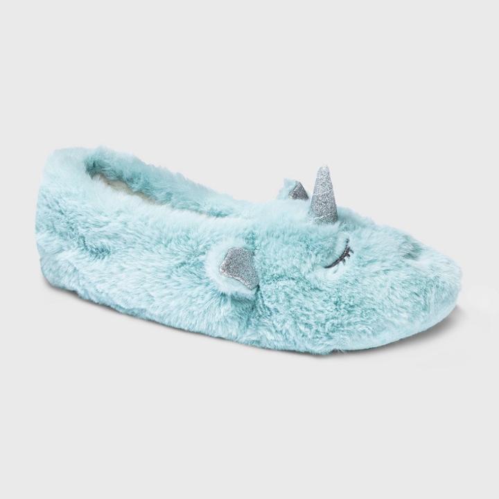 No Brand Women's Unicorn Faux Fur Pull-on Slipper Socks With Grippers - Mint