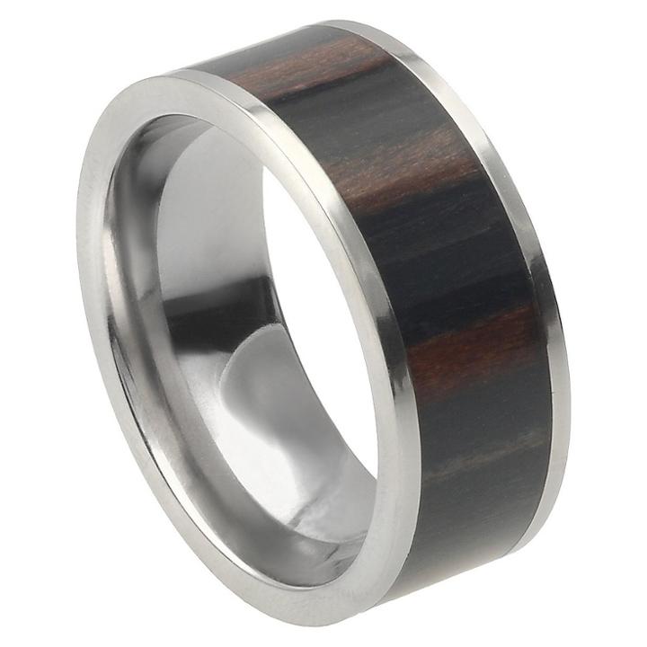 Men's Daxx Titanium African Band With African Blackwood Inlay - Brown/silver