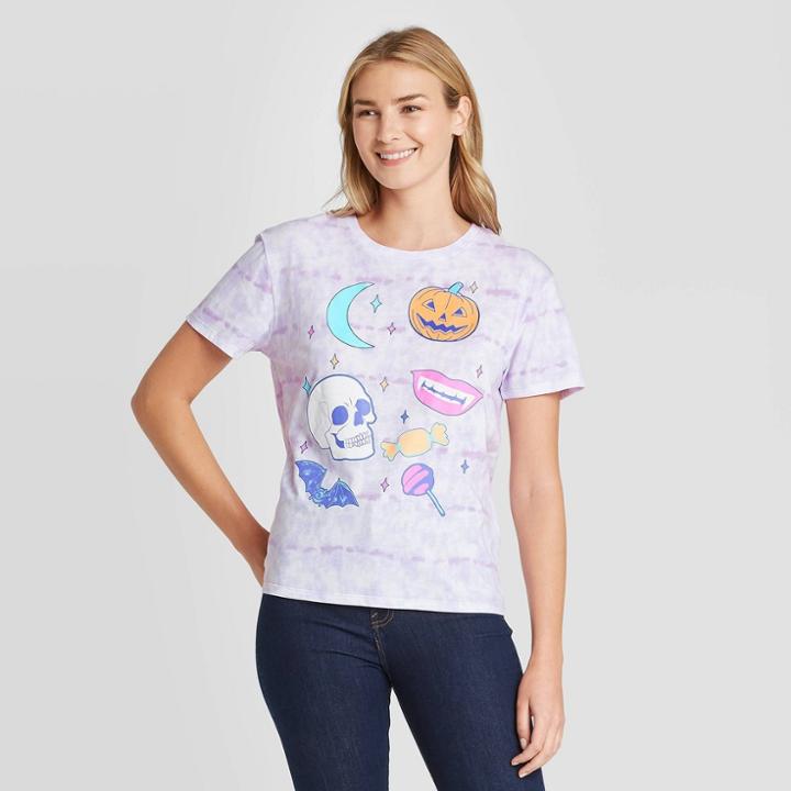 Modern Lux Women's Halloween Icons Short Sleeve Graphic T-shirt - Purple