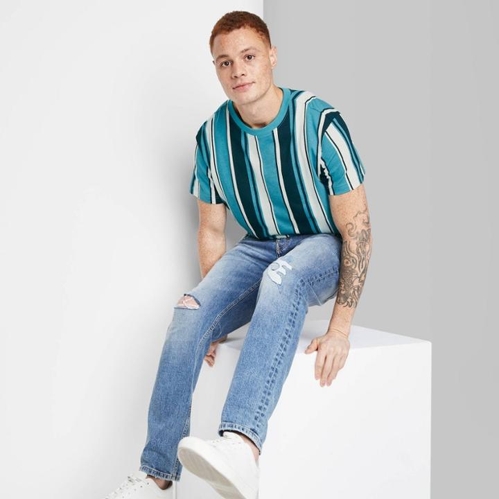 Men's Striped Short Sleeve T-shirt - Original Use Teal Blue