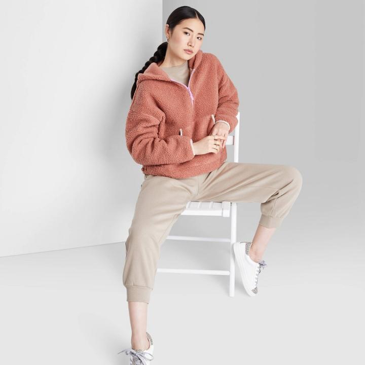 Women's Half-zip Sherpa Anorak Jacket - Wild Fable Brown