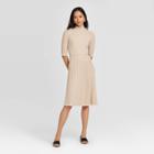 Women's Elbow Sleeve Crewneck Flat Rib Dress - Who What Wear Beige