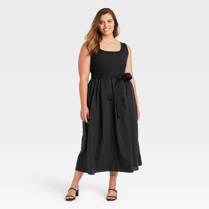 Women's Plus Size Sleeveless Knit Woven Dress - Who What Wear Black