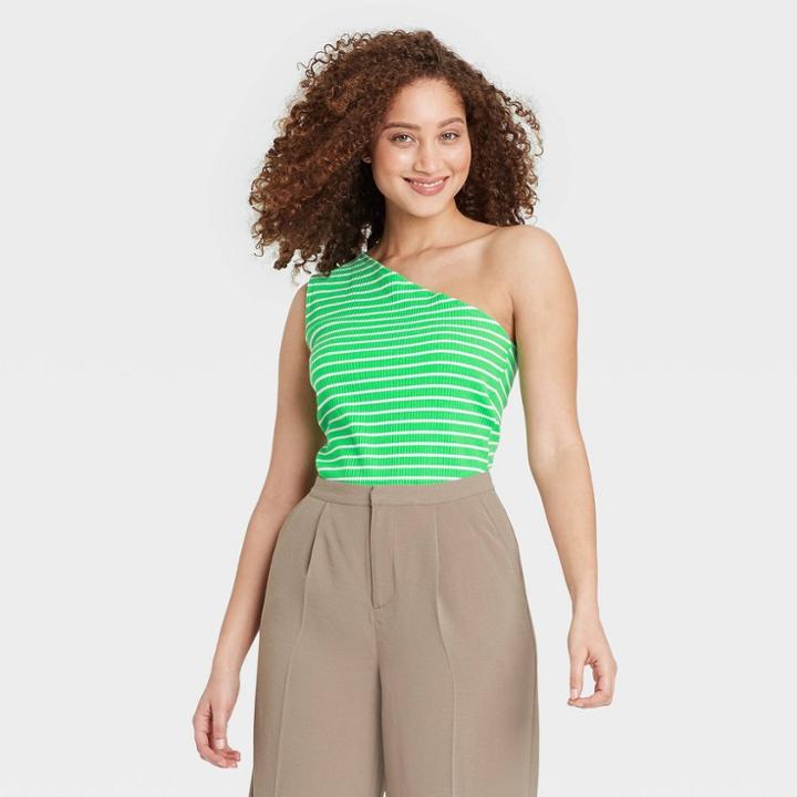 Women's Striped One Shoulder Tank Top - Who What Wear Green