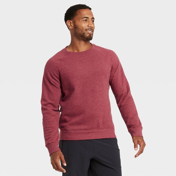 Men's Cotton Fleece Crewneck Pullover - All In Motion Dark Red