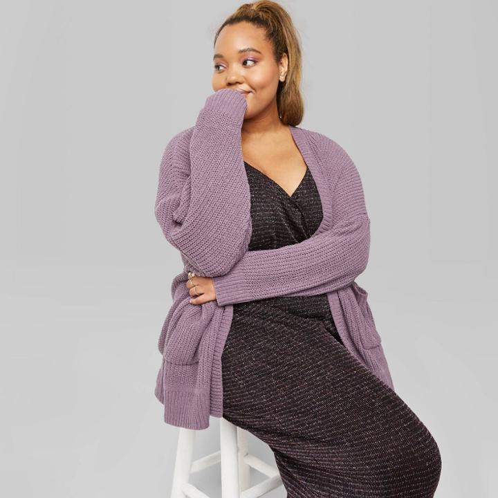 Women's Plus Size Long Sleeve Open Oversized Cardigan - Wild Fable Purple 1x, Women's,