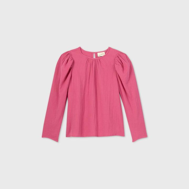 Women's Puff Long Sleeve Blouse - Universal Thread Pink