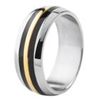 Men's West Coast Jewelry Stainless Steel Tri-color Domed Band Ring (13), Gold Black