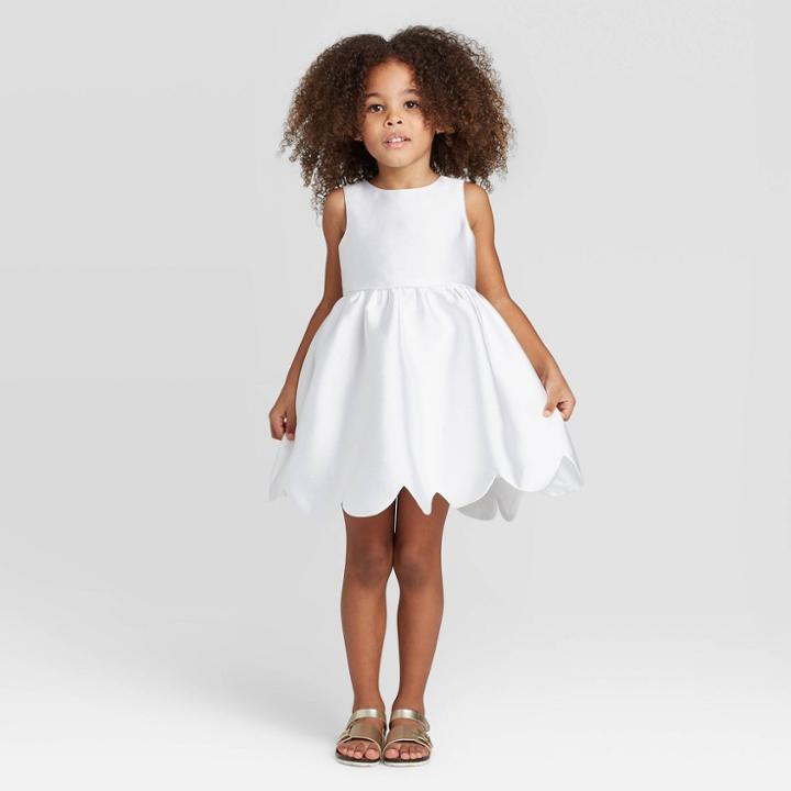 Zenzi Toddler Girls' Scallop Hem Flower Girl Dress - Off-white 2t, Toddler Girl's, Beige