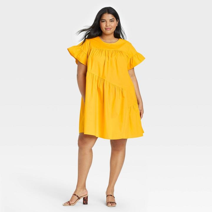 Women's Plus Size Ruffle Short Sleeve Dress - Who What Wear Yellow
