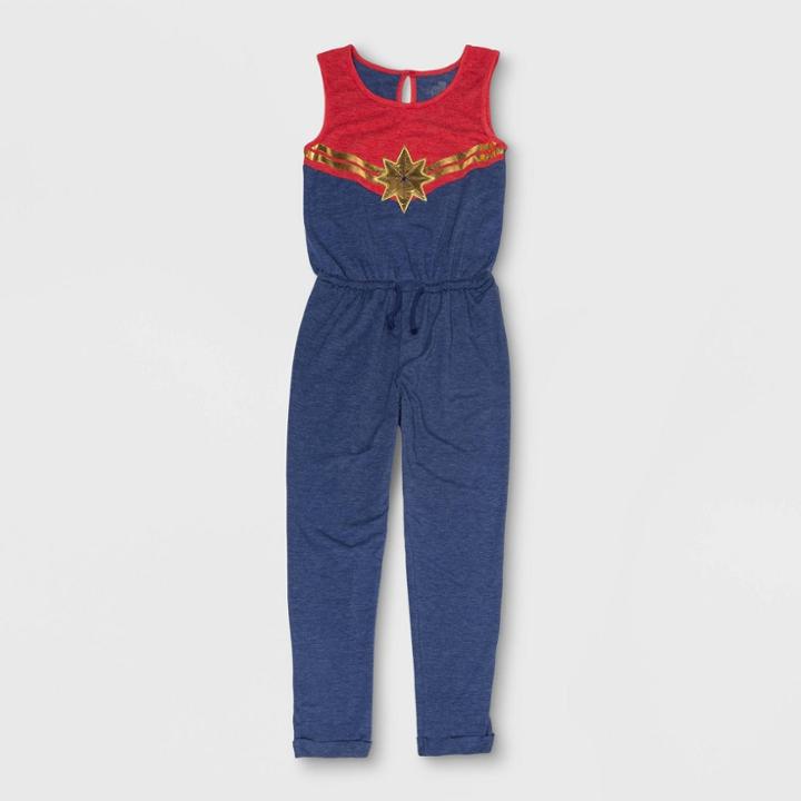 Girls' Captain Marvel Cosplay Jumpsuit - Red/blue