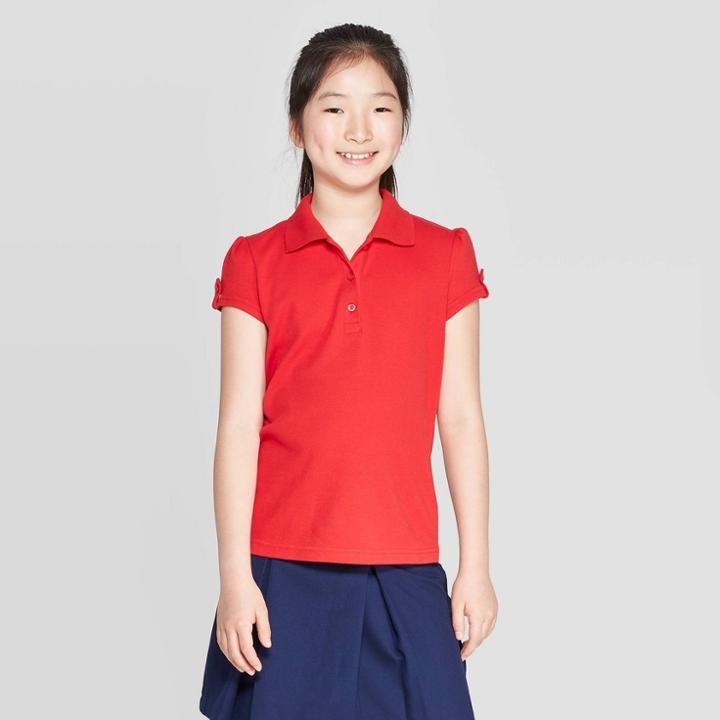 Petitegirls' Short Sleeve Interlock Uniform Polo Shirt - Cat & Jack Red L, Girl's,