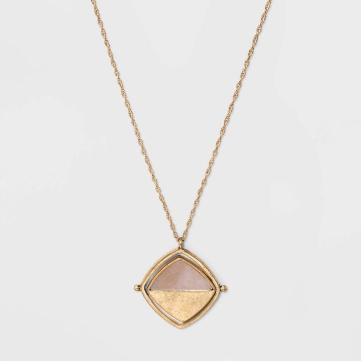 Etched And Semi Precious Rose Quartz Spinner Pendant Necklace - Universal Thread Light Pink, Women's,
