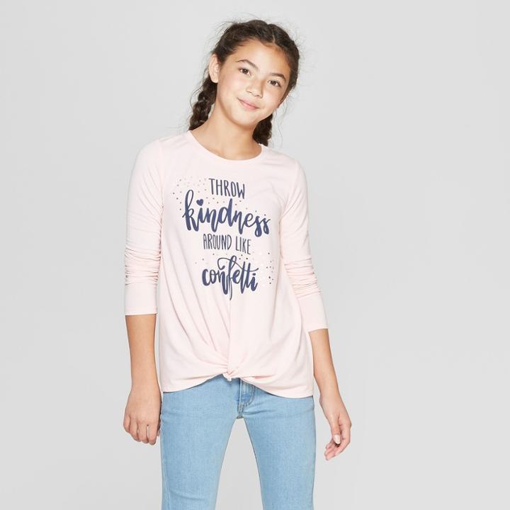 Girls' Twist Front Long Sleeve T-shirt - Art Class Light Brown