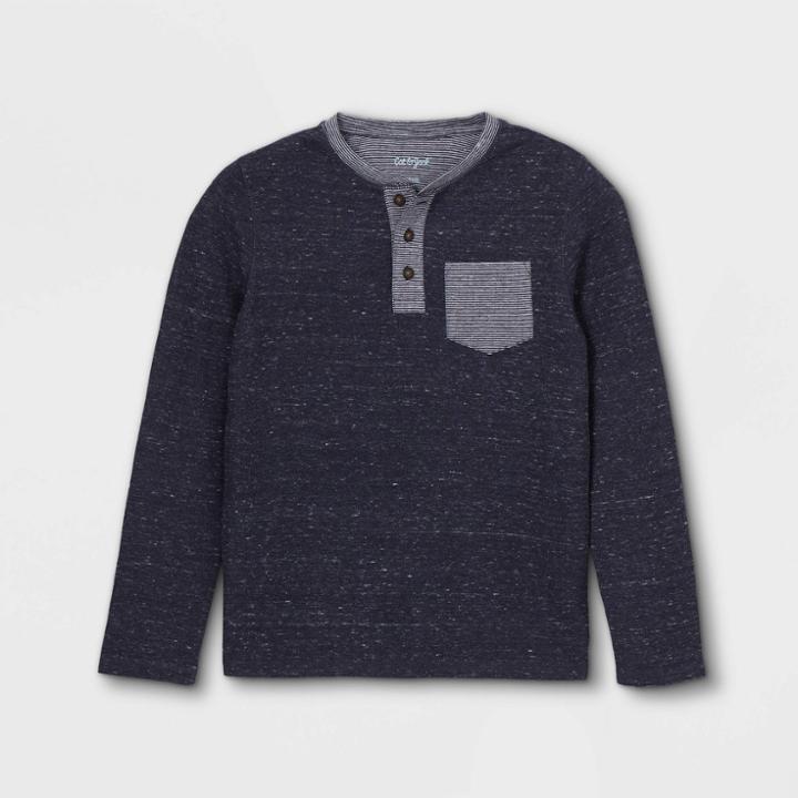 Boys' Double Knit Long Sleeve T-shirt - Cat & Jack Navy