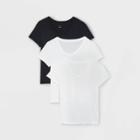 Women's Short Sleeve Scoop Neck Slim Fit 3pk Bundle T-shirt - A New Day White/white/black