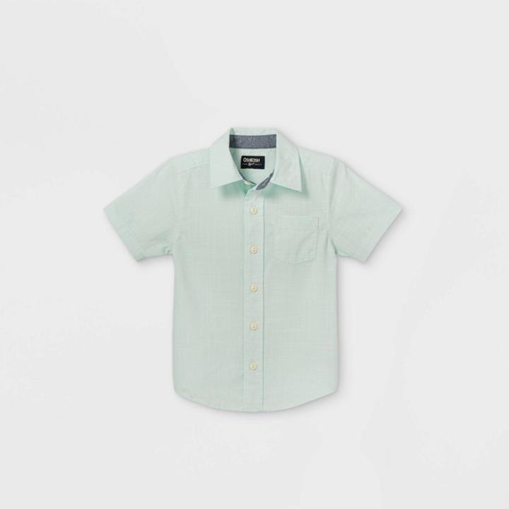 Oshkosh B'gosh Toddler Boys' Woven Short Sleeve Button-down Shirt - Light Green