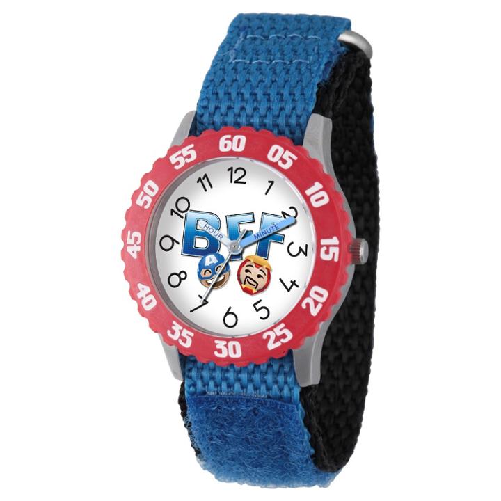 Boys' Marvel Emoji Iron Man And Captain America Stainless Steel Time Teacher Watch - Blue