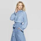 Women's Long Blouson Sleeve Mock Neck Top - Who What Wear Blue