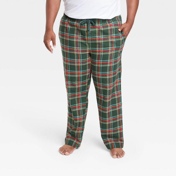 Men's Big & Tall Plaid Flannel Pajama Pants - Goodfellow & Co Dark Green