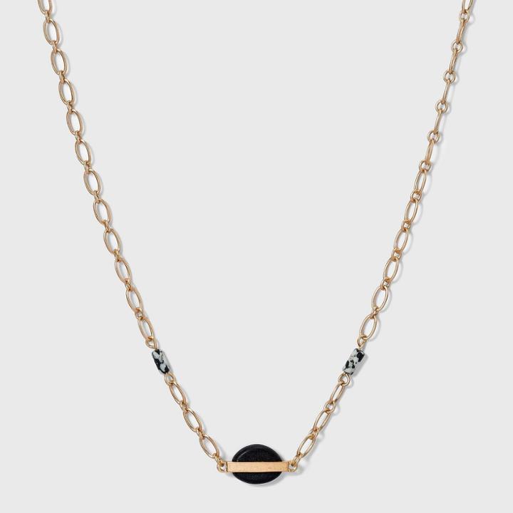 Organic Shape Stone With Bar And Semi-precious Dalmatian Jasper Necklace - Universal Thread Black