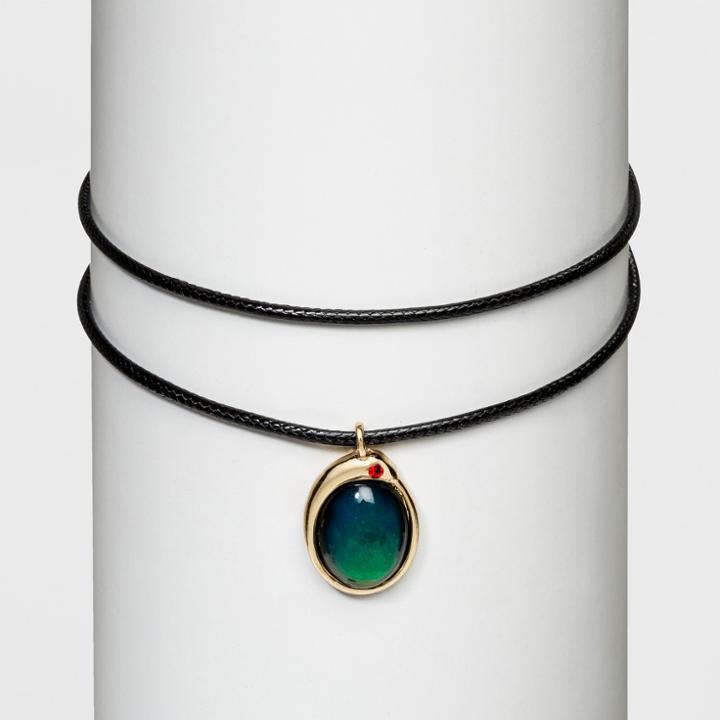 Layered Cord With Snake Detail Mood Cab Necklace - Wild Fable Gold