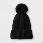 Girls' Knitted Pom Beanie - Cat & Jack Black