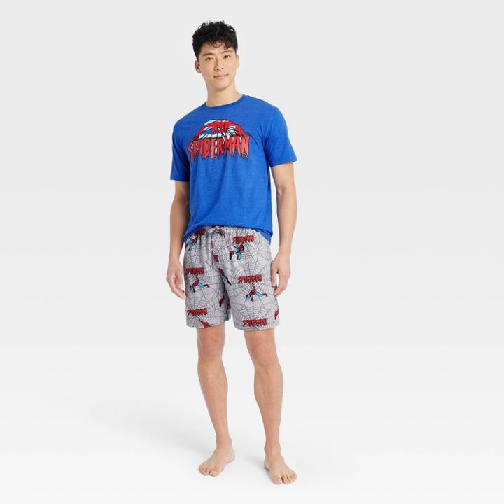 Men's Spider-man Short Sleeve + Short Pajama Set - Royal Blue