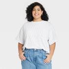 Women's Plus Size Bell Short Sleeve Quilted Boxy T-shirt - A New Day White