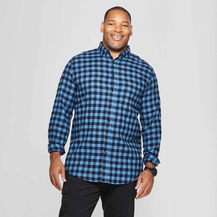 Men's Big & Tall Standard Fit Pocket Flannel Long Sleeve Collared Button-down Shirt - Goodfellow & Co Amparo Blue