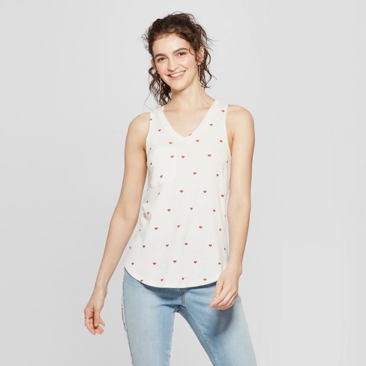 Women's All Over Heart Print Tank Top - Fifth Sun (juniors') Ivory