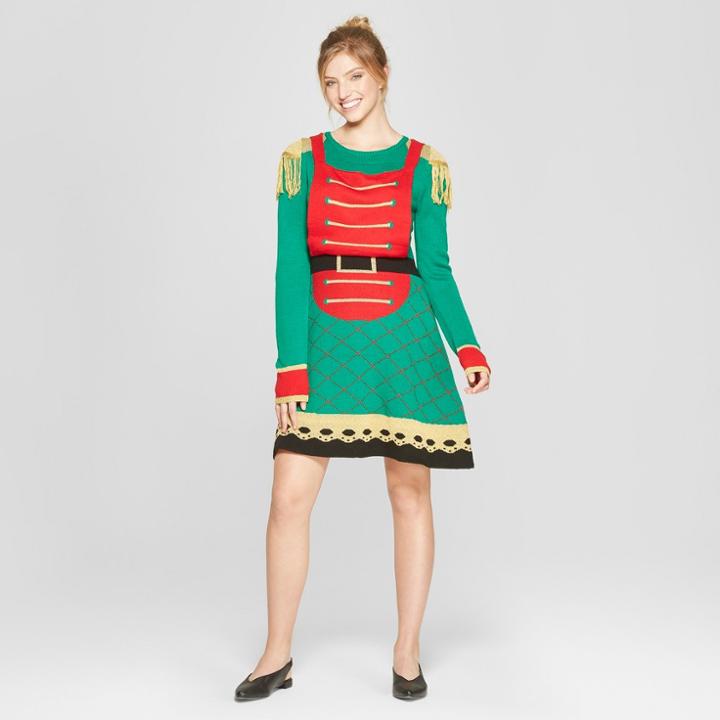 Women's Ugly Christmas Toy Soldier Dress - Born Famous (juniors') Green