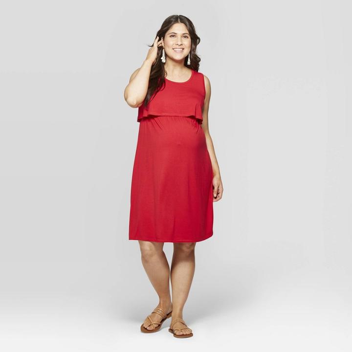 Maternity Sleeveless Round Neck Double Layer Nursing Dress - Isabel Maternity By Ingrid & Isabel Red Pop