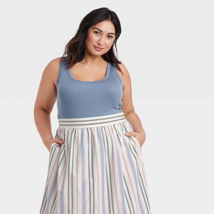 Women's Plus Size Double-scoop Bodysuit - A New Day Blue