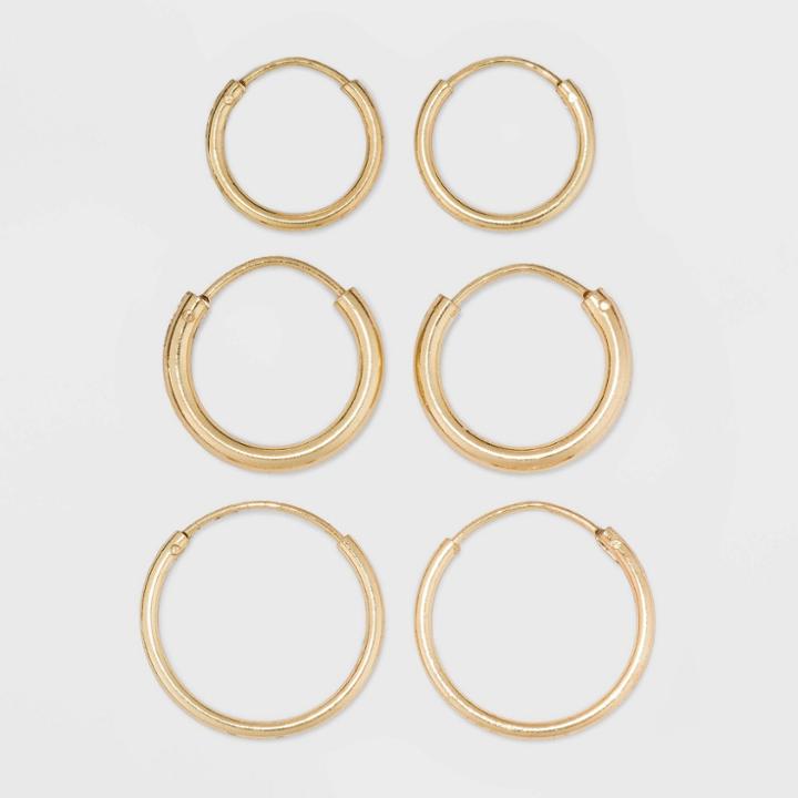 Gold Over Sterling Silver Endless Hoop Fine Jewelry Earring Set 3pc - A New Day Gold, Women's