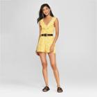 Women's Floral Print Ruffle Front Romper - Le Kate (juniors') Mustard Xl, Size: