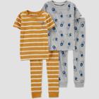 Carter's Just One You Toddler Boys' 4pc Striped And Lions Pajama Set - Yellow/gray