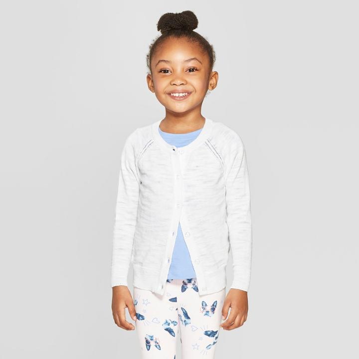 Toddler Girls' Long Sleeve Cardigan - Cat & Jack White